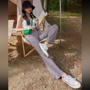 Checkered print slant pocket pants